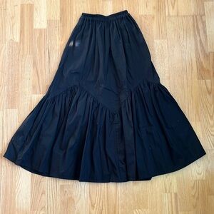 ANTHROPOLOGIE Beachgold Cotton Poplin Gathered Tiered Maxi Skirt, Black XS